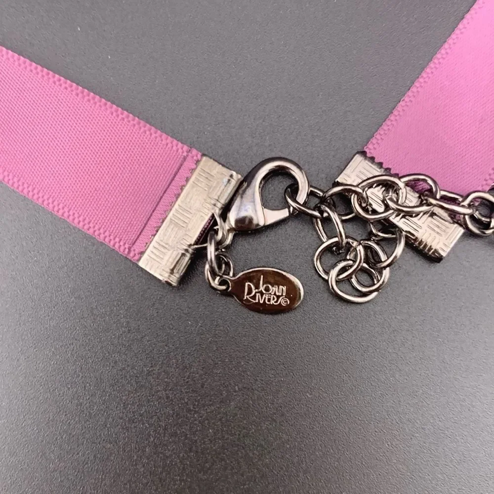 Joan River Burgundy Plum Bib Chunky Rhinestone Ribbon Necklace - Picture 3 of 7